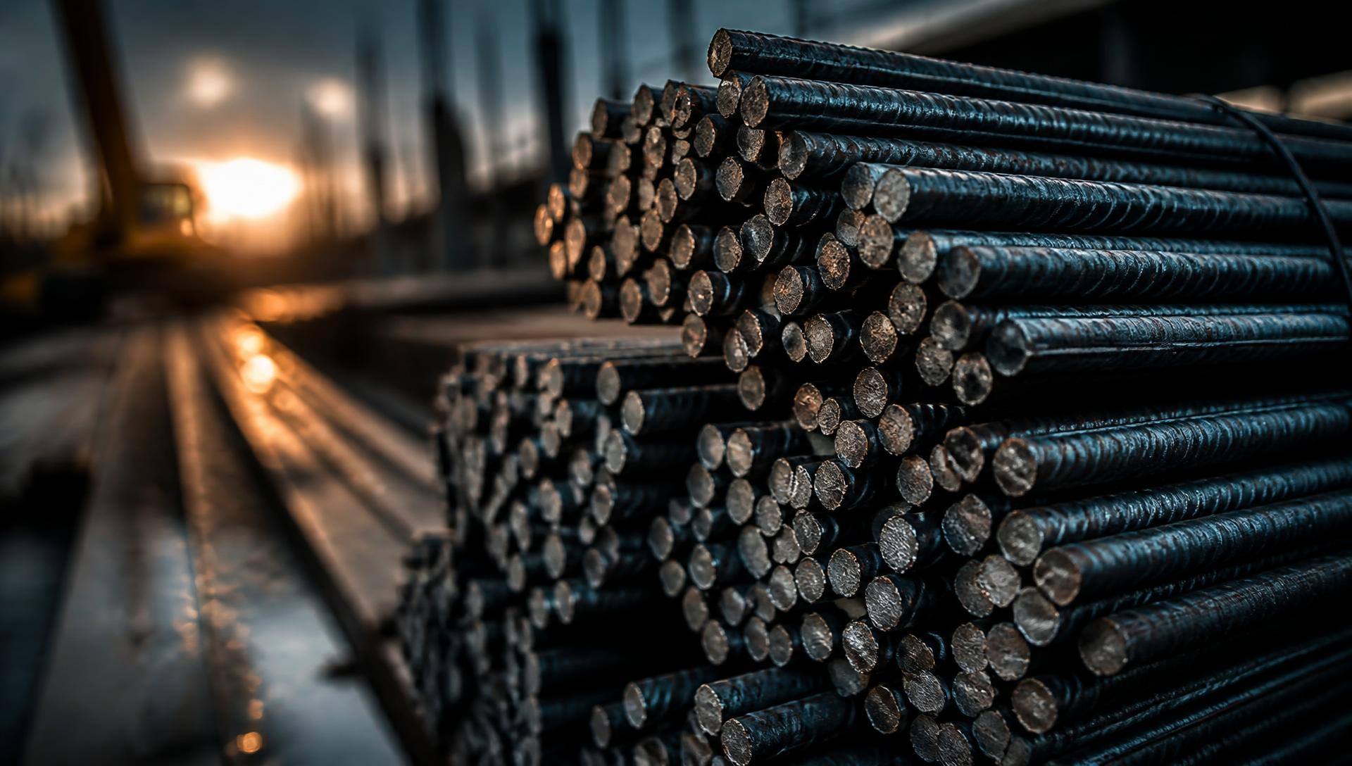 Bundles of ribbed TMT reinforcement steel bars ready for dispatch