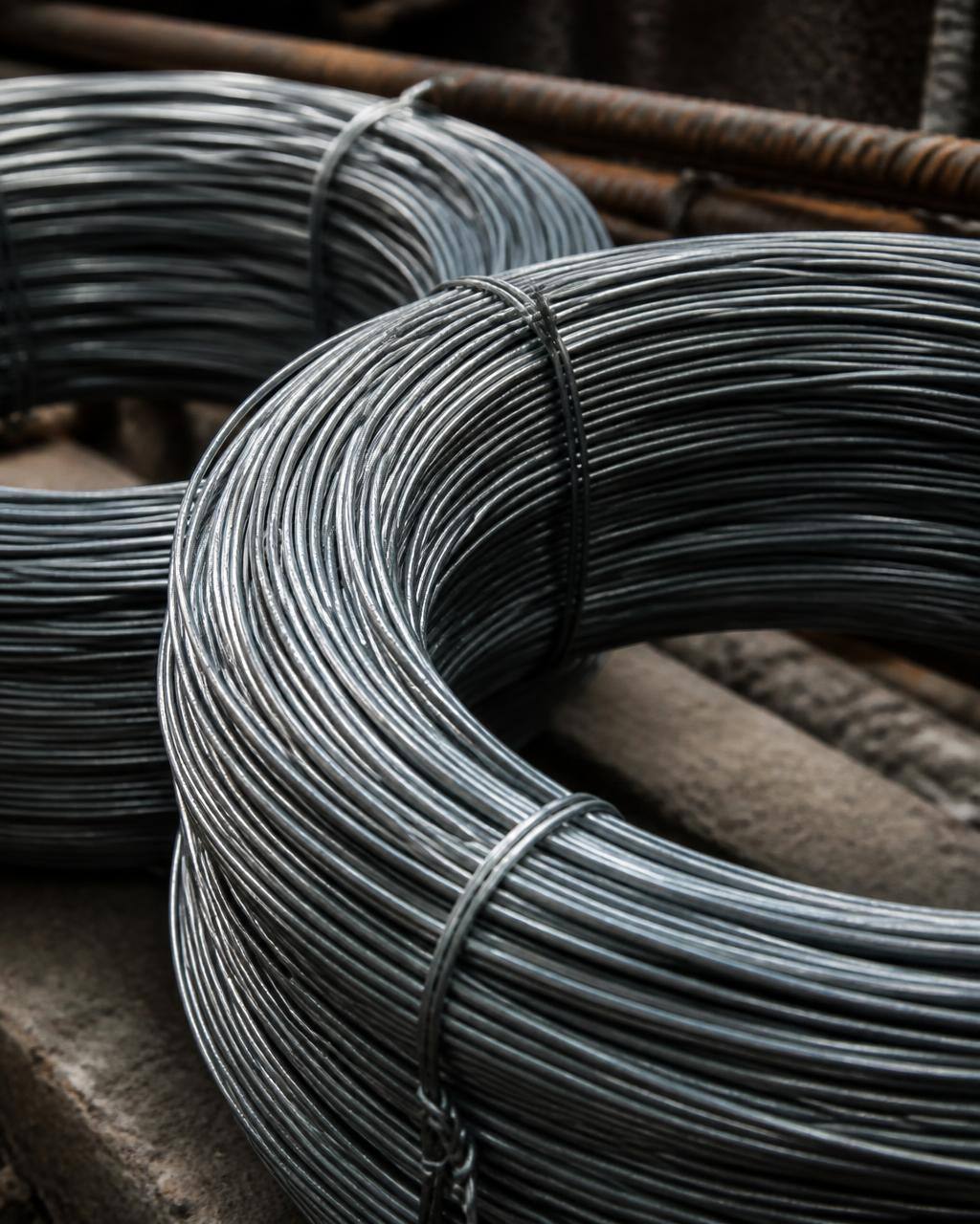 Coils of galvanised steel binding wire